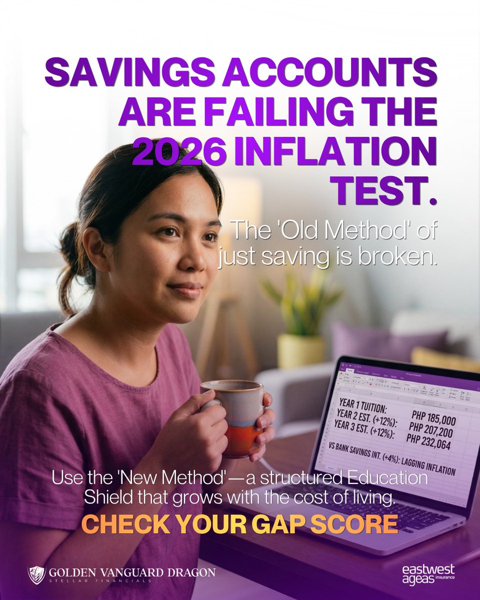 GVDFinancials's tweet photo. Stop losing 8% of your wealth every single year.

While your bank gives you a tiny 4% "reward" for saving, the cost of your child’s university is jumping by 12% every year.

#PassiveWealthPH #TuitionHike2026 #FinancialDefense #SmartParentingPH #EducationShield https://t.co/IyT4iX7mwU
