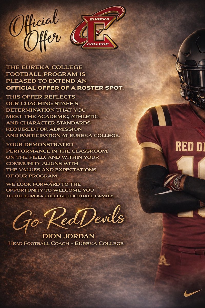 a_rhodes0's tweet photo. After a great conversation with @TheRedZoneCoach I am blessed to receive my second offer from Eureka College and an invite to an OV!! #AGTG🙏  @DionJordan96 @CSAPrepStar @VaPrepsRivals @EC_RedDevils @BigNave_1 https://t.co/DnfdORYeZT