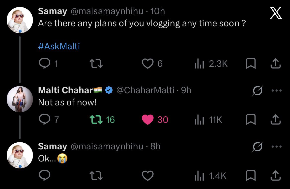 maisamaynhihu's tweet photo. Vlogging ke liye fir ek baar aur socha ja skta hai @ChaharMalti 🤌
#MaltiChahar #PranitMore https://t.co/J8D7s7eSRF