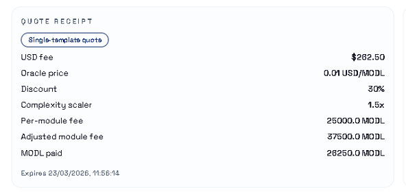 ModulrSLT's tweet photo. One smart contract deploy on MODULR paid:

• $118 → auditors
• $39 → template author
• $52 → treasury
• $26 → founders
• $26 → burned
Total: ~$262 — fully onchain.

Not interesting...

But scale it:
1,000 deployments/month = $250,000 routed automatically

Now security isn’t a one-time cost.

It’s a revenue layer.

Would you build or audit in this model?

#Base #BuildOnBase #SmartContracts #Web3Dev #Onchain @base @BuildOnBase