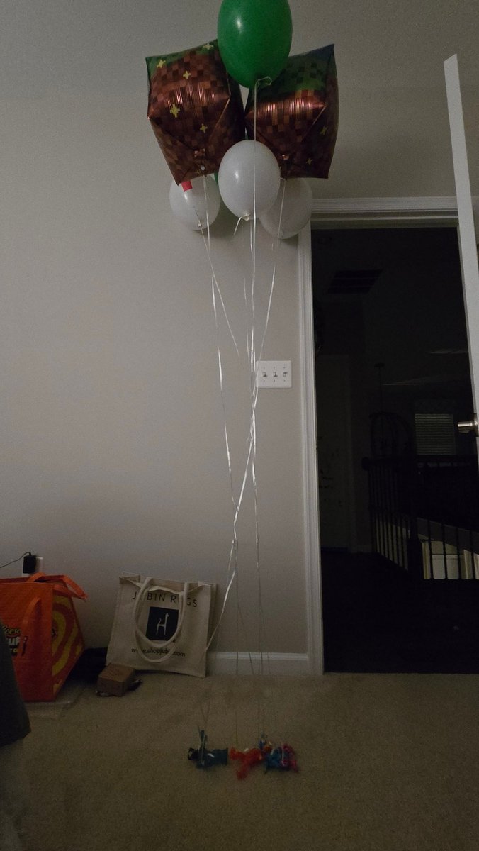 stopherwhite's tweet photo. @MrBeast my boy turns 6 tomorrow, thought it would be awesome to tie your figures tentangled so he can walk out to them. But I grabbed them all at once and they all got tangled. So thanks for the love that he has. He'll be ecstatic once I get them untangled. This is the last 3. https://t.co/mRCvO1gHJ3