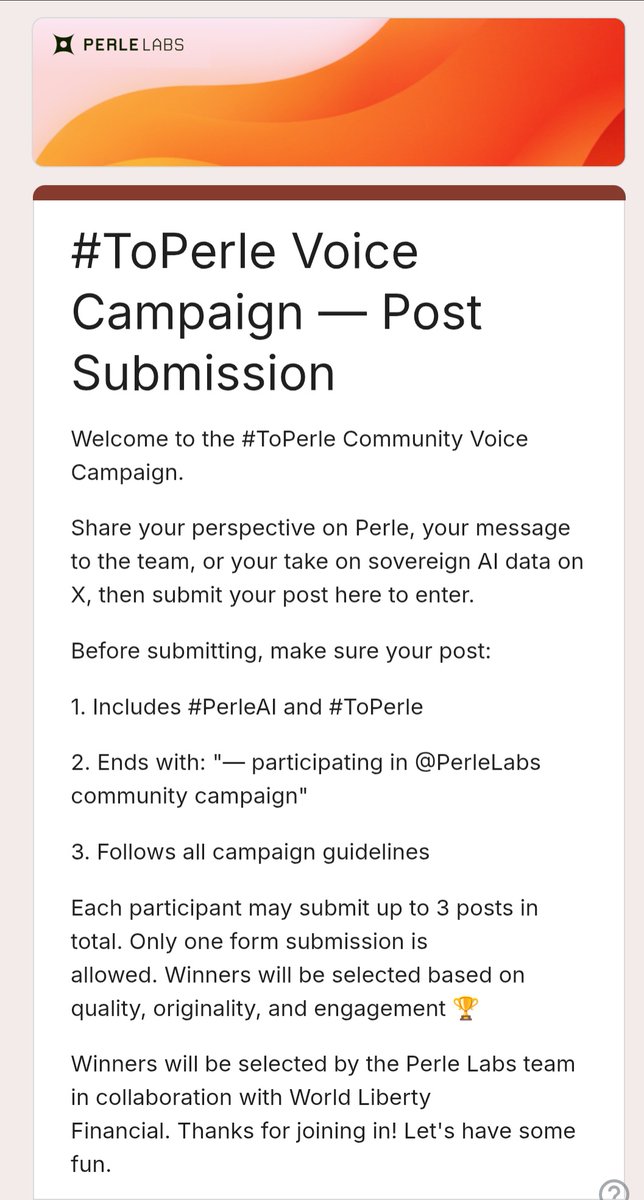 Write your thoughts on perle, earn rewards.
Simpler than 1+1
Just make sure to add #PerleAI #ToPerle and end the tweet with "participating in <a href="/PerleLabs/">Perle Labs</a> community campaign"
Then submit your Tweets in this link
docs.google.com/forms/d/e/1FAI…