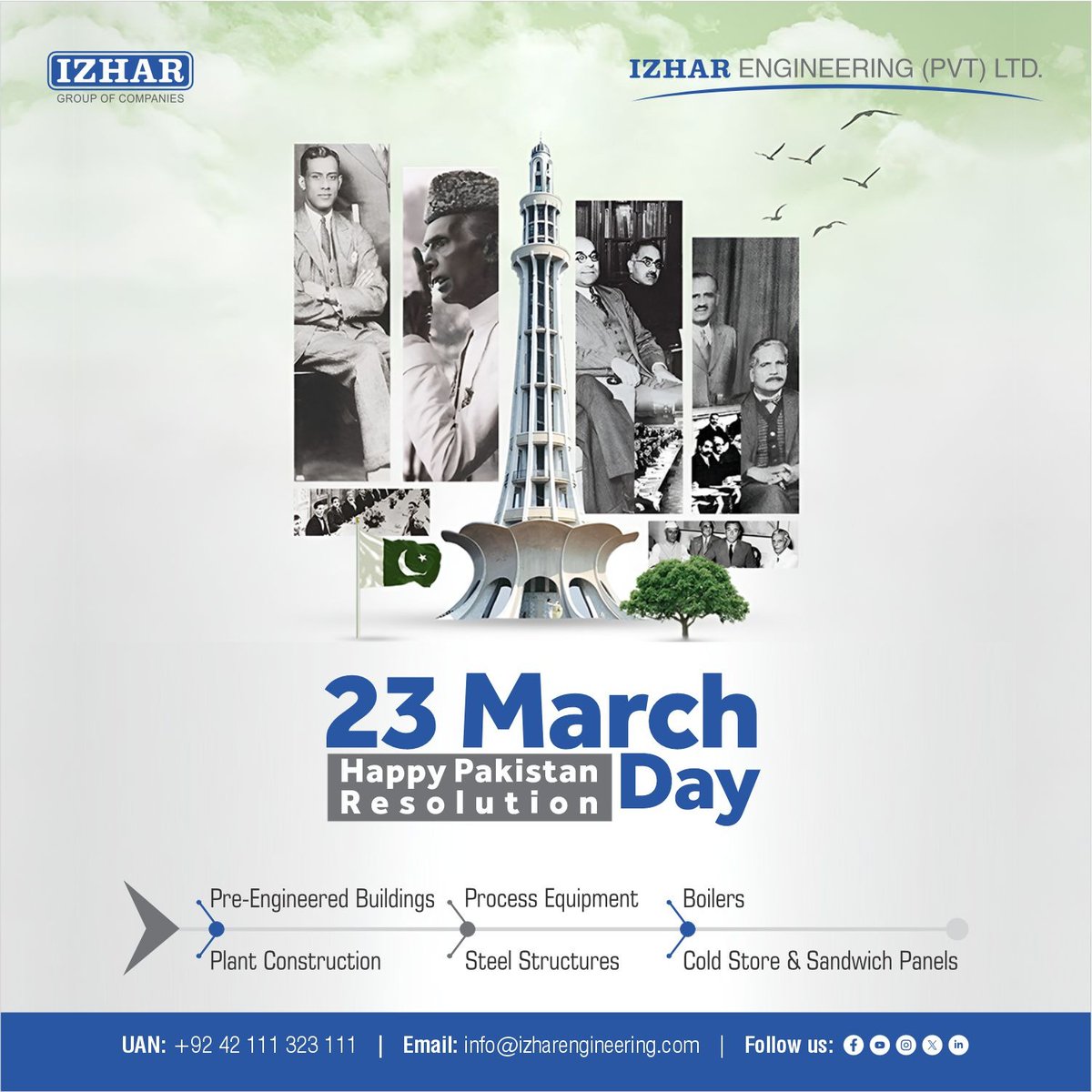 IEPLPakistan's tweet photo. IZHAR ENGINEERING (PVT.) LTD
An Engineering Company

23rd March — A day that shaped our destiny.
Let’s celebrate the spirit, unity, and vision of a stronger Pakistan. 🇵🇰

#PakistanDay #23March #PakistanZindabad #UnityFaithDiscipline #PakistanPride #ResolutionDay https://t.co/jEQ0r1iKxP