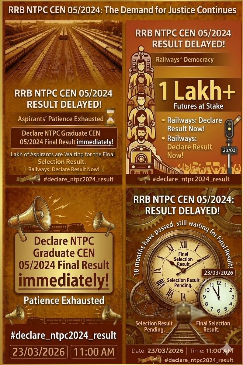 SKRAJ381182's tweet photo. NTPC Final Result 2024…

18 months ho gaye…
162 days ho gaye CBT-2 ke baad…

Itna lamba intezar sirf numbers nahi,
har din ek emotional struggle hai 😔

Please ab result declare kijiye.

#declare_ntpc2024_result @AshwiniVaishnaw @RailMinIndia @DoPTGoI https://t.co/haEveFnE56