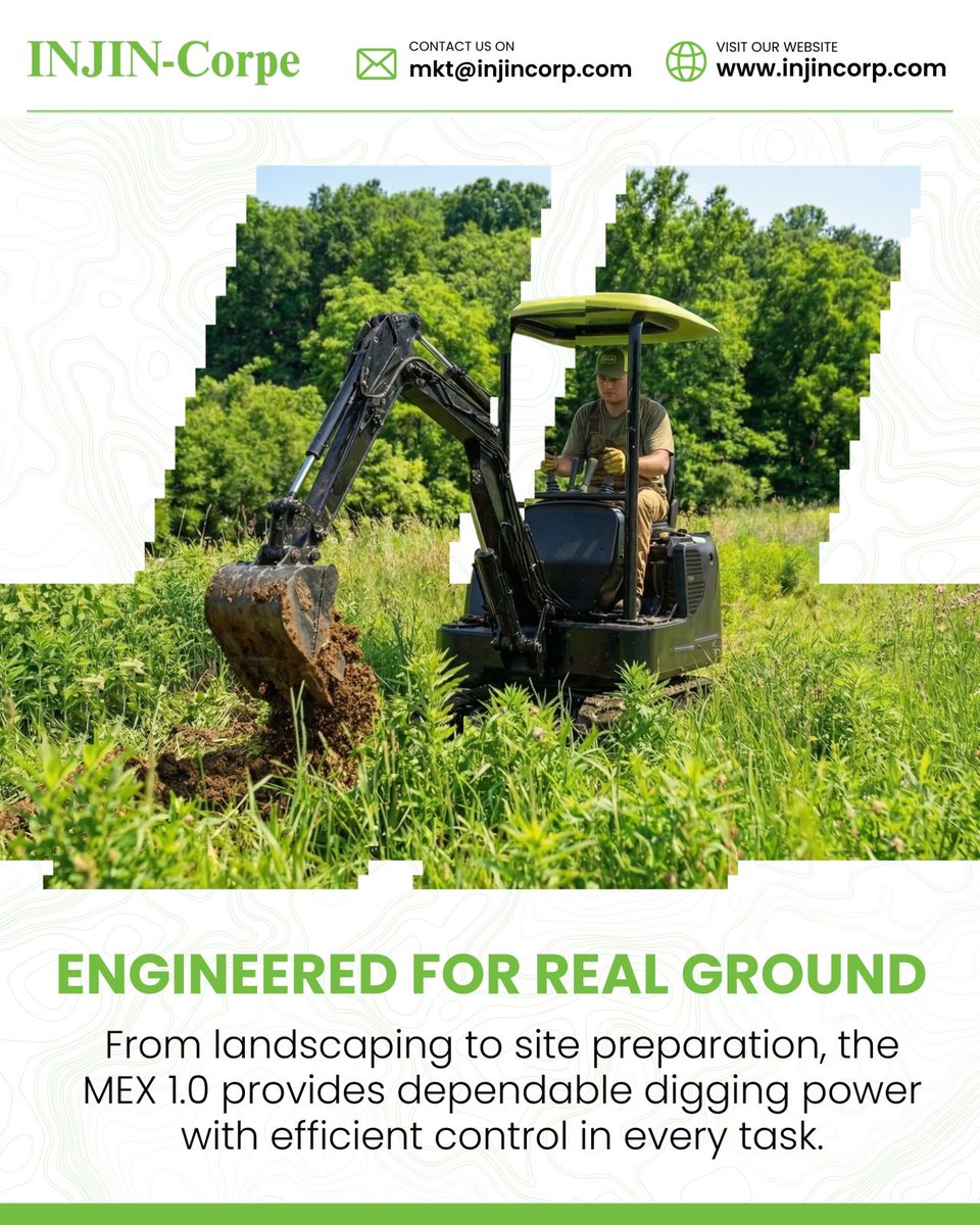 INJINCorpe's tweet photo. Built for real-world challenges.
Whether it’s landscaping or site preparation, the MEX 1.0 delivers reliable digging power and smooth control across different terrains.
#INJINCorpe #RealWorldPerformance #ConstructionMachinery https://t.co/arqYRzXn60