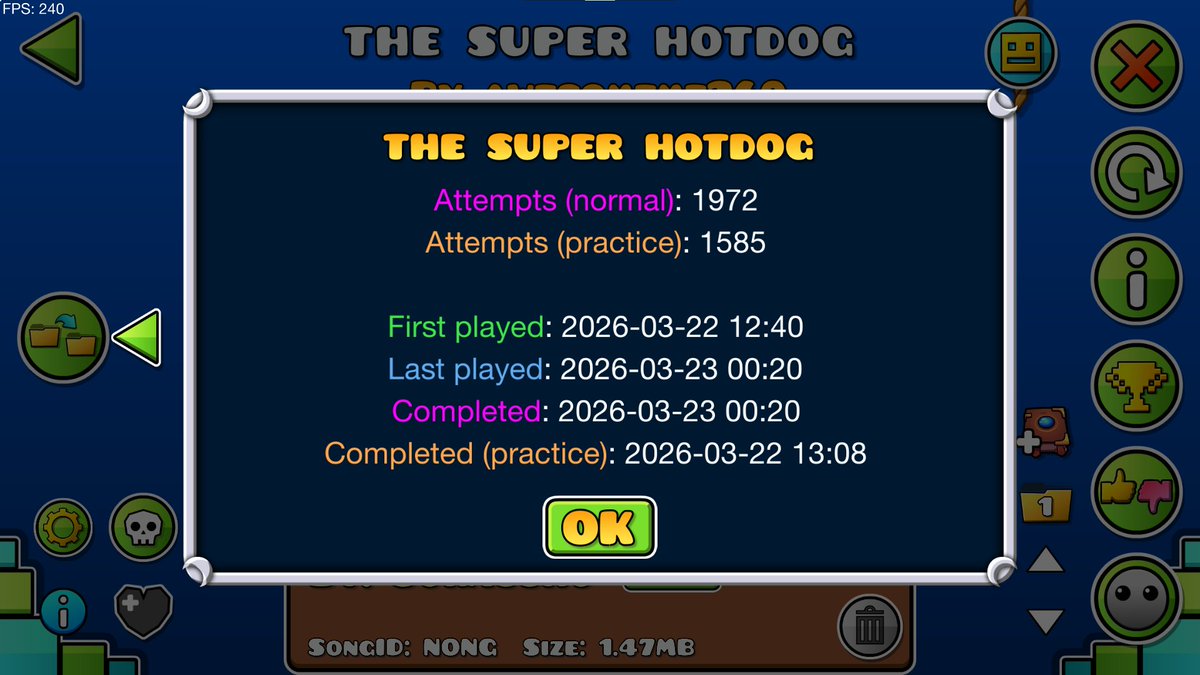 jambigram's tweet photo. the super hotdog 100%! easily the fastest ive beaten an extreme, i started this earlier today (technically yesterday cuz its past midnight but whatever). really fun but it kind of hurt me cuz im not good at high cps. would recommend if youre into clicksync and/or high cps. gg! https://t.co/eXOQBvemmX