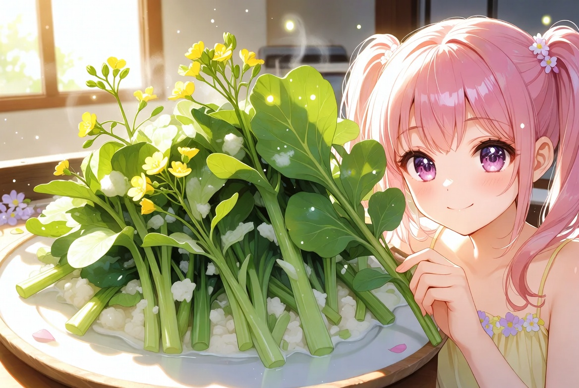 ouasxc's tweet photo. 春色をほどく🌼菜の花麹和え

菜の花をそっと切る🌿
麹が苦味を包み込む✨

光を浴びて緑が透ける🌞
香りがじんわり台所に広がる💛

手で触れるとコリコリポワリ🖐️
ほろ苦さがまろやかに解けていく💫

今日の麹和えは小さな春の贈り物🎁
光と香りと味が編むやさしい時間🌿

#菜の花 #麹和え #春の味覚 https://t.co/2gwpQrrUfT