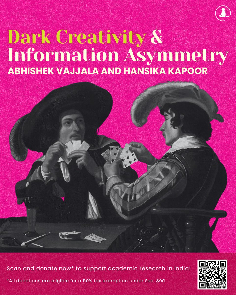 monkprayogshala's tweet image. 📌 #BlogAlert
Read Abhishek Vajjala and Hansika Kapoor’s “Dark Creativity &amp;amp; Information Asymmetry” in this week’s blog!

Link: monkprayogshala.in/blog/2026/3/23…

💛 Support independent academic research in India!
🔖 Donate now: buff.ly/e3QVJyV