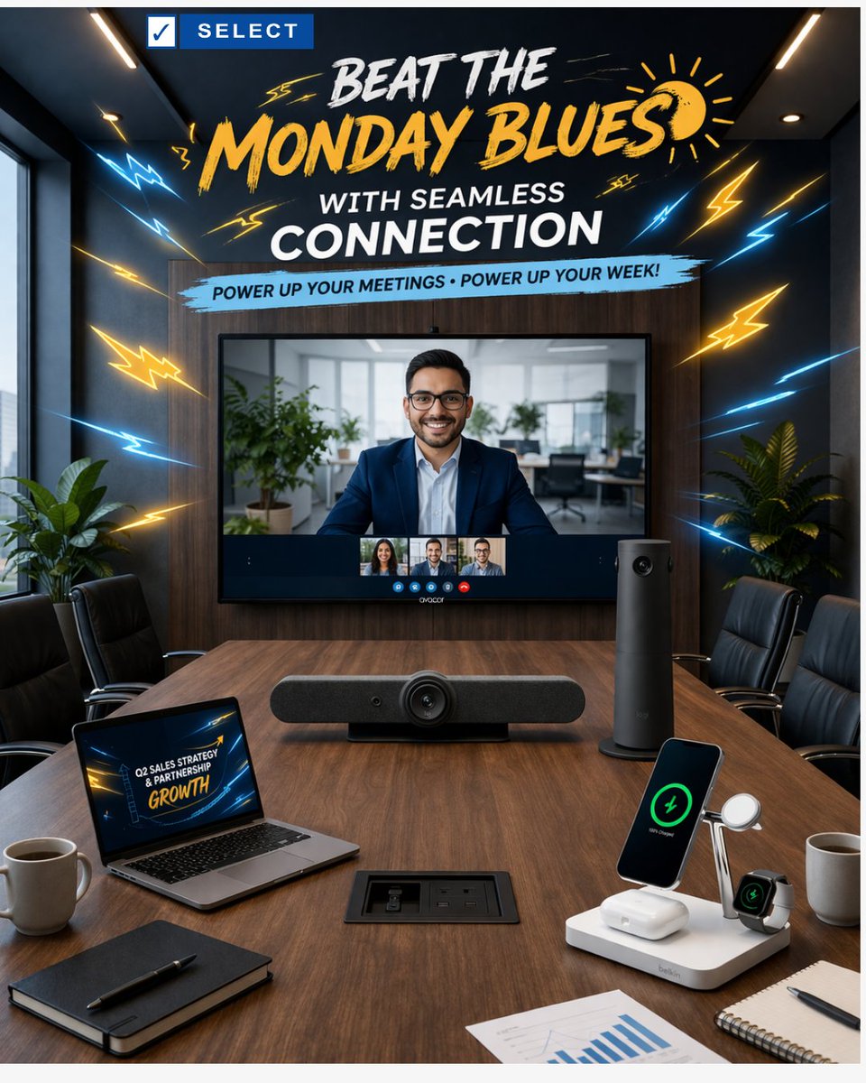 select_techno's tweet photo. Because when technology works effortlessly… teams perform brilliantly.

#MondayMotivation #MondayBlues #HybridWork #SmartMeetings #CollaborationTechnology #FutureOfWork #WorkplaceInnovation #TechEnabled https://t.co/Mol63KD29X