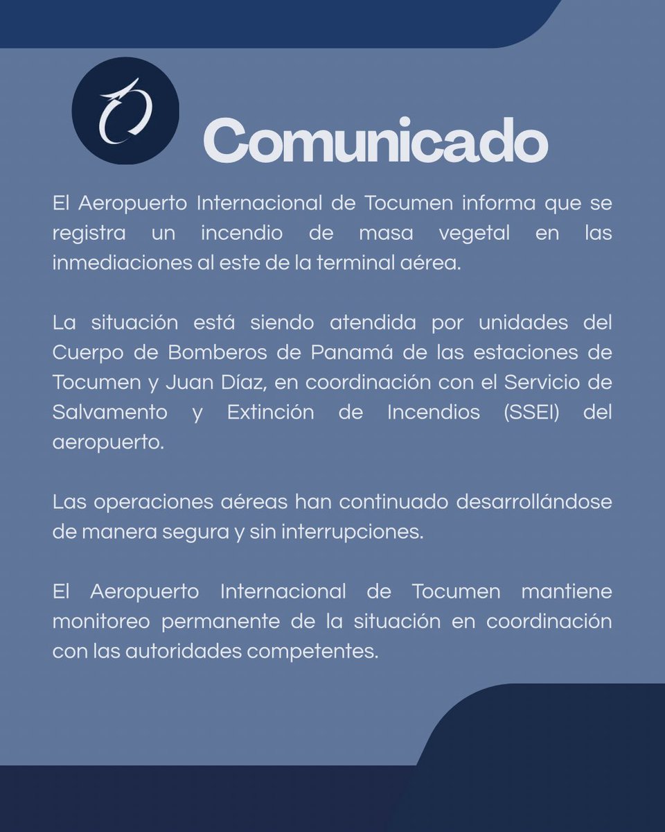 tocumenaero's tweet photo. Incendio de masa vegetal en las inmediaciones del aeropuerto está siendo controlado por unidades de los bomberos. https://t.co/gfh90fijJe