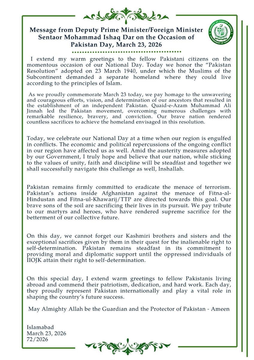 Ministry of Foreign Affairs - Pakistan tweet media