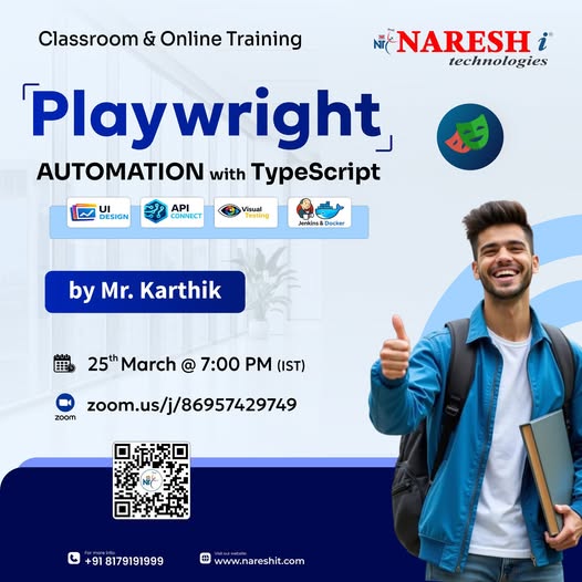 PrassannaPr's tweet photo. 🔗 𝐑𝐞𝐠𝐢𝐬𝐭𝐞𝐫 𝐍o𝐰 𝐅𝐑𝐄𝐄: https://t.co/ZIezMcMfjV
 🎨 Playwright Automation
 🕘 7:00 PM (𝐈𝐒𝐓) | 👨‍🏫 by Mr.Karthik 
 📅 𝐅𝐫𝐨𝐦 25th March 2026

 . .
 
 .
 .
 .
 .
 .
 #nareshit #PlaywrightAutomation #Playwright #Automation https://t.co/pxb4PIvVcj