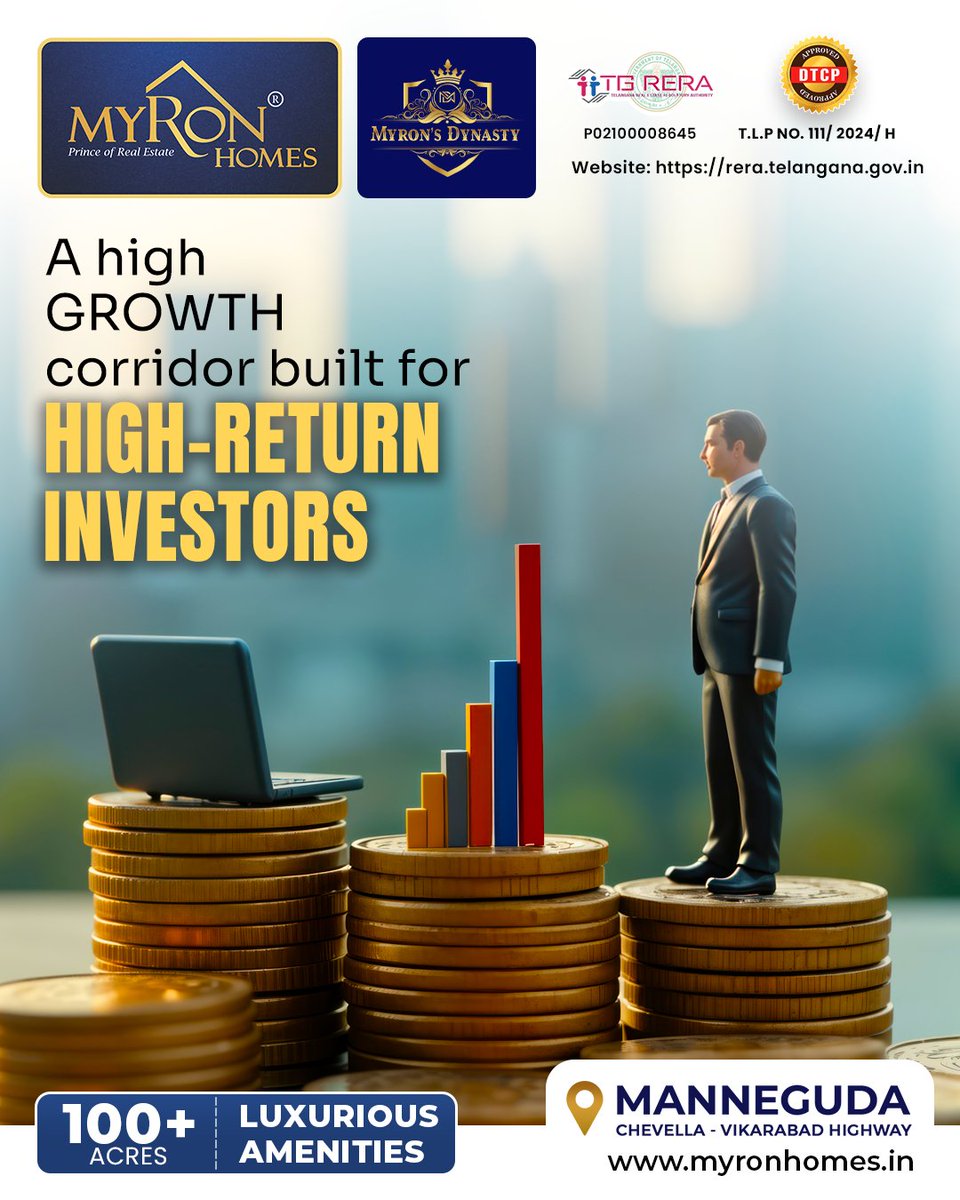 MyronhomesOffl's tweet image. Explore Myron’s Dynasty in Manneguda, where expanding surroundings and excellent highway access create the perfect environment for investors seeking consistent growth and profitable returns.

#Dynasty #MyronHomes #PlotInvestment #HyderabadRealEstate #HighReturns