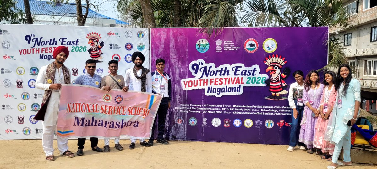 MaharashtraNSS's tweet image. NSS Volunteers &amp;amp; PO from RTM Nagpur University represented Maharashtra in Northeast Youth Festival at  Nagaland from 18-21 March 2026 
 
#UnityInDiversity #NortheastYouthFestival

@YASMinistry @_NSSIndia @mansukhmandviya   @khadseraksha   @mybharatgov @ChDadaPatil
