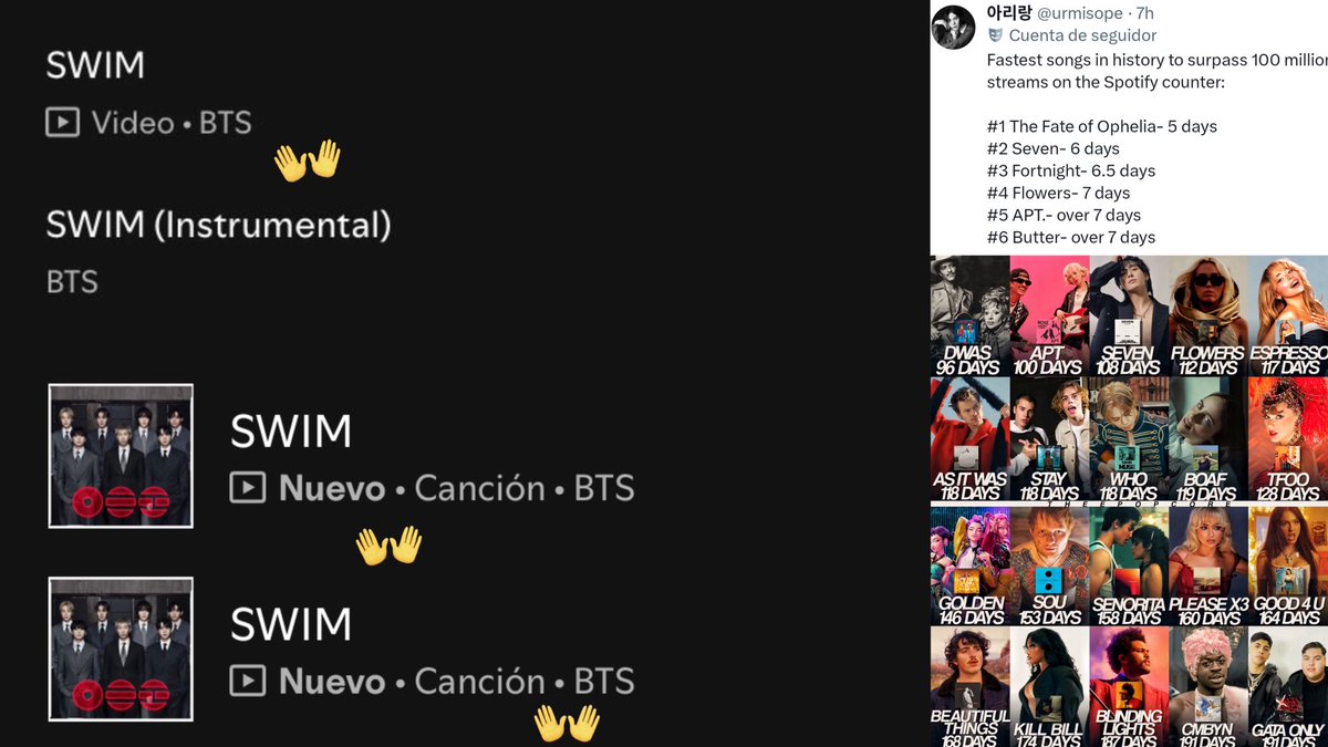 🚨 DIFUSIÓN MÁXIMA MORADAS! 
AHORA PODEMOS REPRODUCIR SWIM X60, ESTO ES ALGO QUE DEBEMOS APROVECHAR AL MÁXIMO😭🔥

Swim puede: Ir por el récord de la canción que MÁS RÁPIDO ha logrado 100M y 1B, LOGREMOS ESTO PARA BTS, STREAM🗣️🙏🏻

PANIC STREAM FOR SWIM
STREAM SWIM TO 1B
#SWIMTo1B