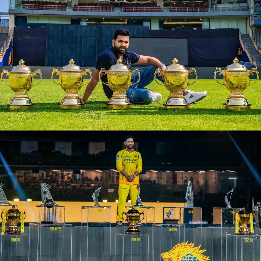 Championkumar01's tweet photo. Generational Leader and Captain in one frame
Rohit and Thala 
Rohit - 5 
Dhoni - 5
Both winning 10 trophies out of 18 ipl tournament. https://t.co/5pjkKLxPzA