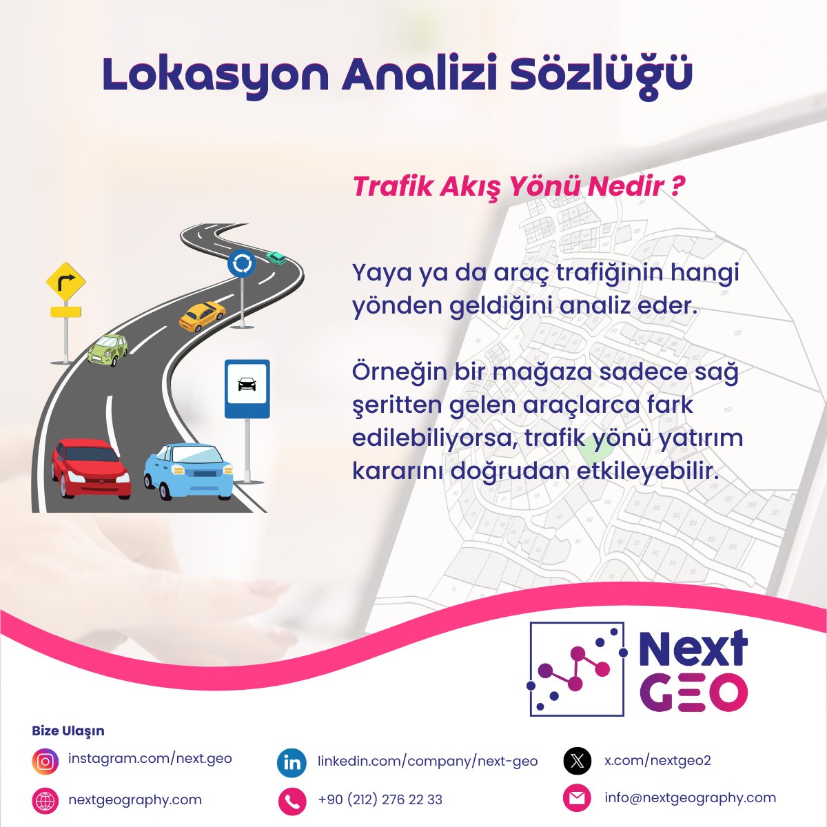 NextGeo2's tweet photo. Trafik Akış Yönü

Yaya ya da araç trafiğinin hangi yönden geldiğini analiz eder. Örneğin bir mağaza sadece sağ şeritten gelen araçlarca fark edilebiliyorsa, trafik yönü yatırım kararını doğrudan etkileyebilir. https://t.co/GeE1deCeAP