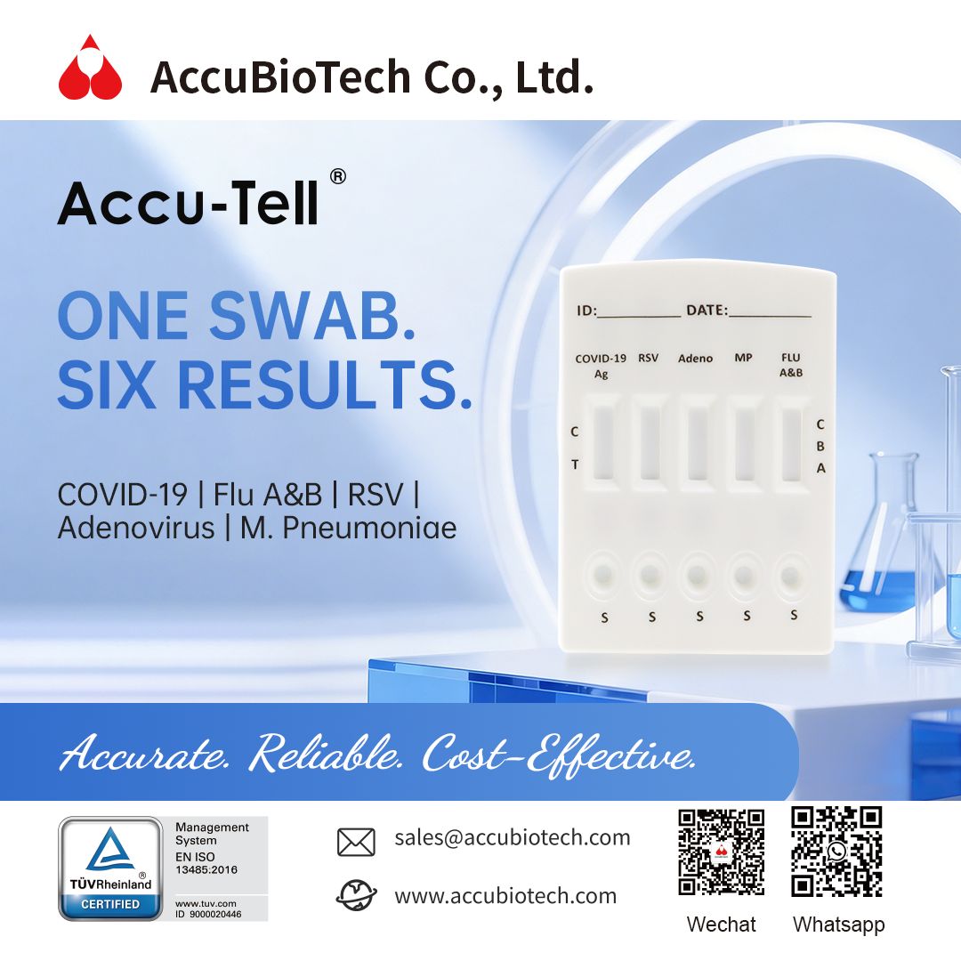accubiotech's tweet photo. Dealing with the "Triple-threat" this respiratory season? Meet the 5-in-1 solution. 🏥

Introducing the Accu-Tell® Combo Cassette:
✅ 5 targets in 1 test
✅ Results in 10 mins
✅ High sensitivity &amp; specificity

#IVD #Diagnostics #AccuBiotech #RespiratoryHealth #MedicalDevices https://t.co/PVJec2dQmE