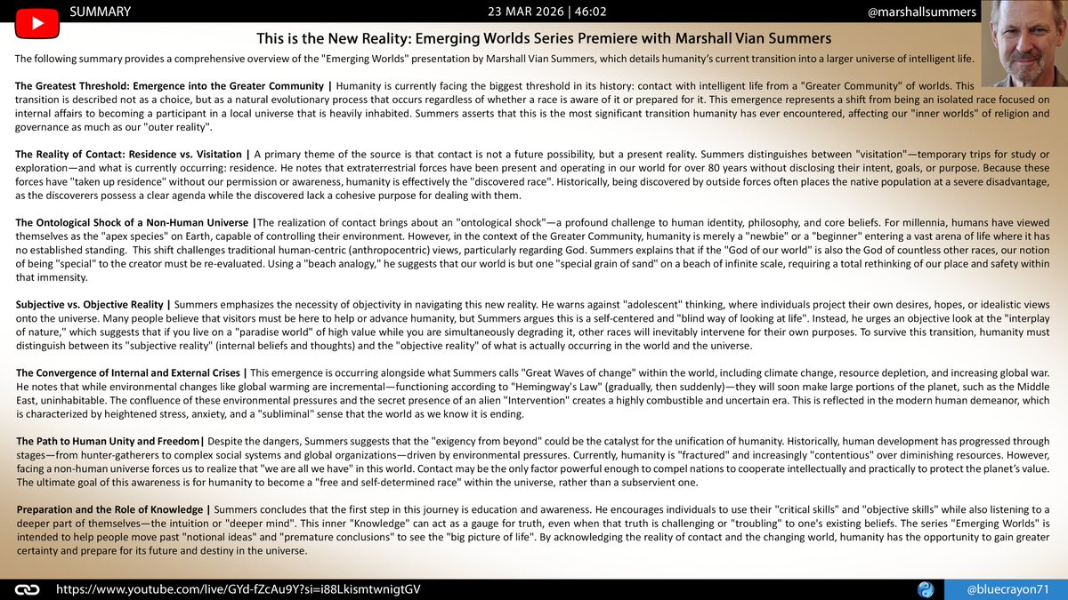 bluecrayon71's tweet photo. This is the New Reality: Emerging Worlds Series Premiere with Marshall Vian Summers @marshallsummers 

🔗https://t.co/NUhD10dG8o

#EmergingWorlds #OntologicalShock #HumanEvolution #ETContact #HumanUnity #NewReality  #SelfDetermination #ObjectiveReality #FutureOfHumanity https://t.co/egyTEcgNwo