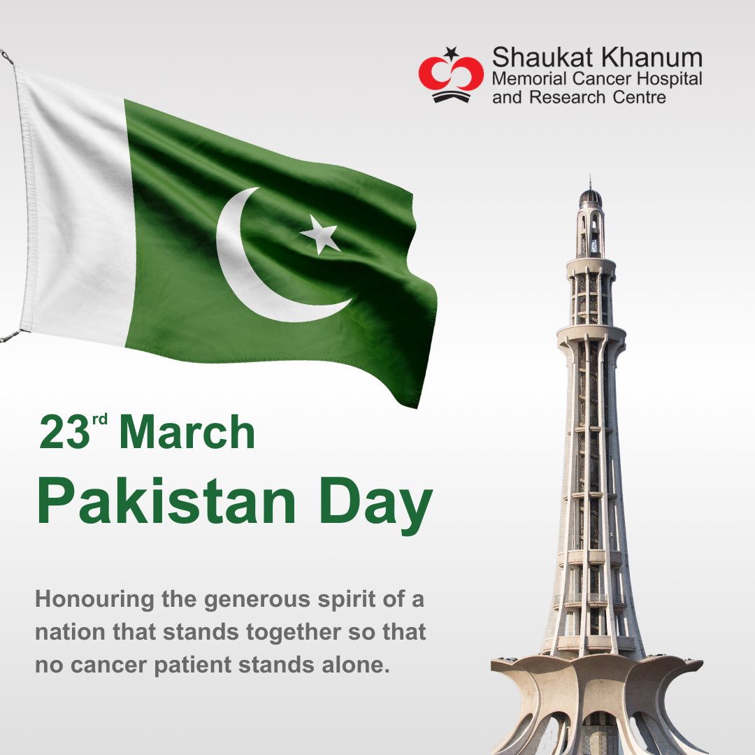This Pakistan Day, we invite you to stand with us once more, not just in celebration, but in a shared commitment to open our third and largest hospital in Karachi later this year.

To donate from anywhere in the world  shaukatkhanum.org.pk/karachi 

#PakistanDay #23March #SKMCH