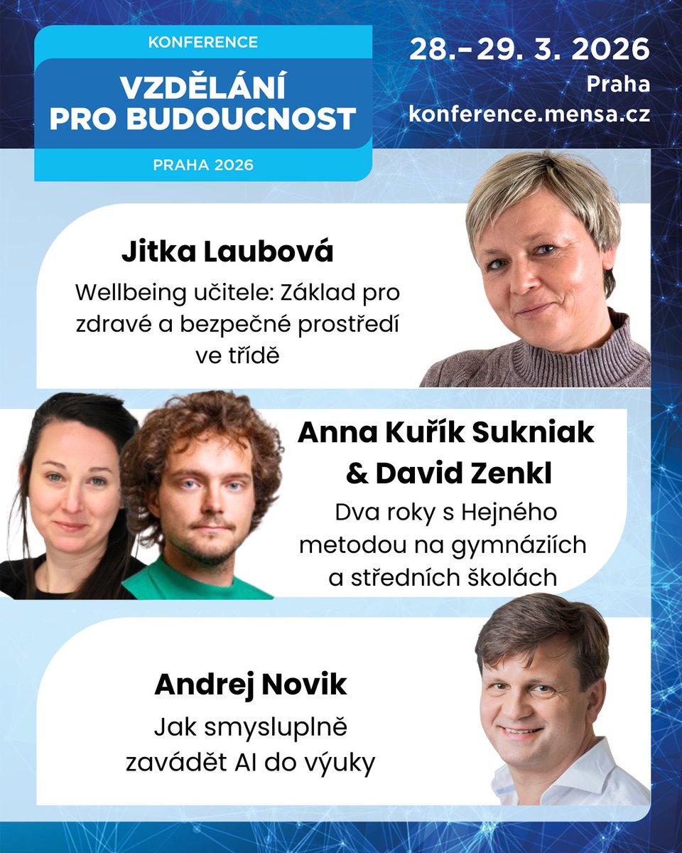 Představujeme poslední přednášející na konferenci Vzdělání pro budoucnost (28. - 29. 3. 2026, Praha).
Možnost přihlašování už jen do zítřka.
