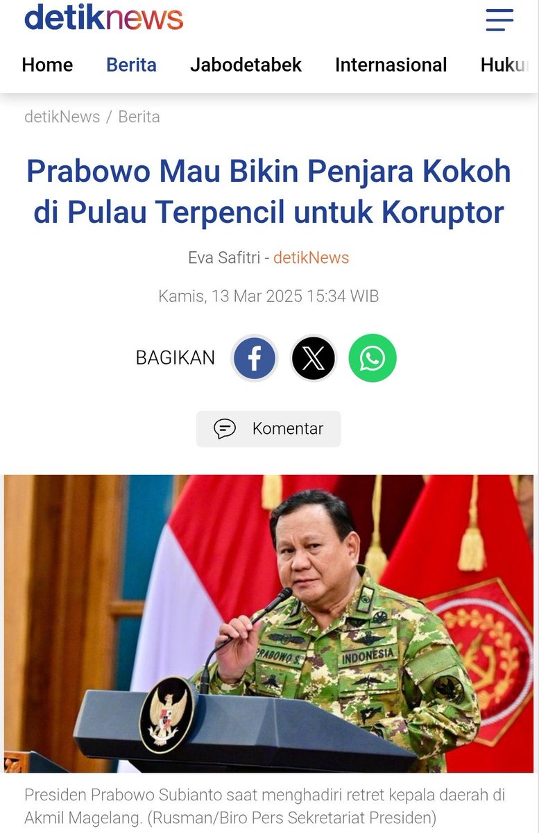 Setahun yg Lalu Pak <a href="/prabowo/">Prabowo Subianto</a> mengatakan akan membuat Penjara Kokoh di Pulau Terpencil

Setahun kemudian <a href="/KPK_RI/">KPK</a> malah membebaskan Koruptor menjadi Tahanan Rumah..!!

Seharusnya Bpk <a href="/prabowo/">Prabowo Subianto</a> MARAH melihat Hukum dbuat sprti ini Pak..!!