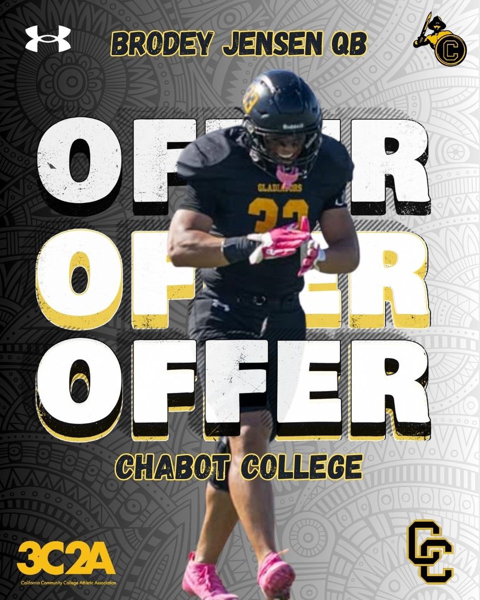 BrodeyJensen's tweet image. I’m humbled and grateful to receive an offer from @CCGladiatorFB. Thank you to a great coaching staff for an incredible opportunity!