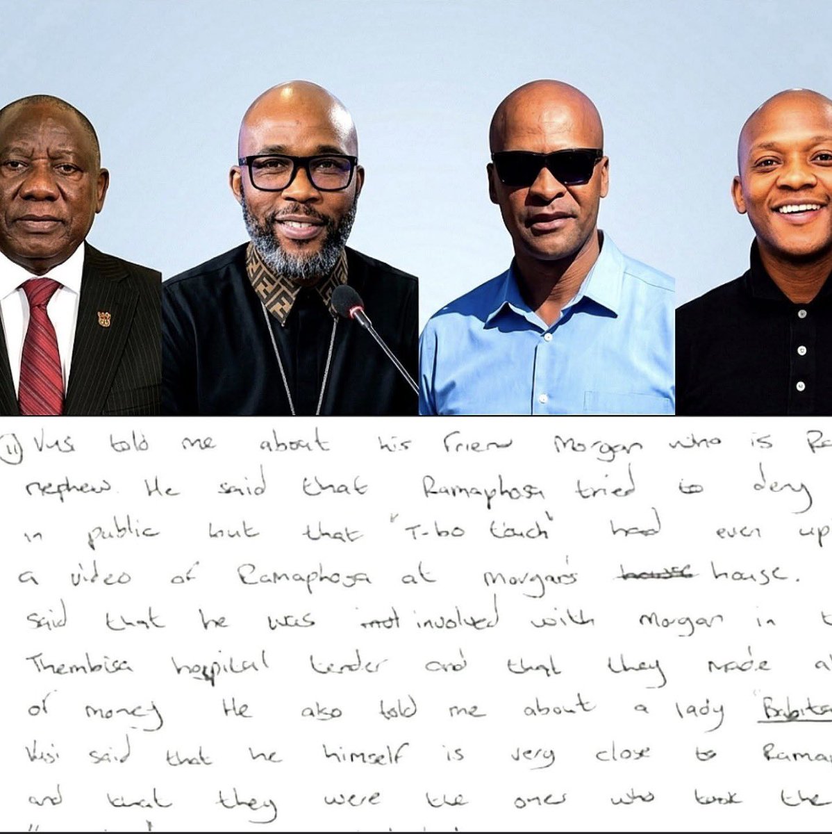 BREAKING 
A handwritten letter allegedly written by Jermaine Prim, a former cellmate of convicted businessman Vusimuzi "Cat" Matlala, was presented to Parliament's Ad Hoc Committee by KwaZulu-Natal Police Commissioner Lieutenant-General Nhlanhla Mkhwanazi.

The eight-page
