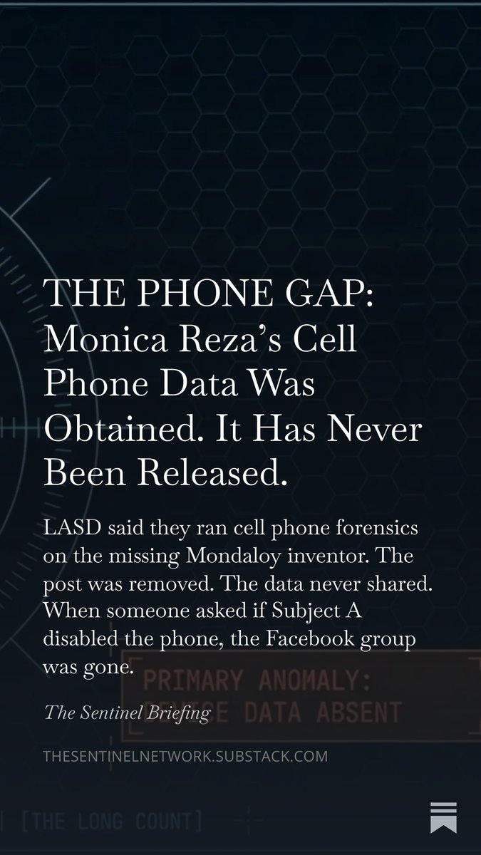When Julian Sands went missing on Mount Baldy, authorities released his cell phone ping data within days.

When Monica Jacinto Reza vanished on Mount Waterman, they confirmed they ran the forensics in a Facebook post.

That post has been removed. 
The data was never released.