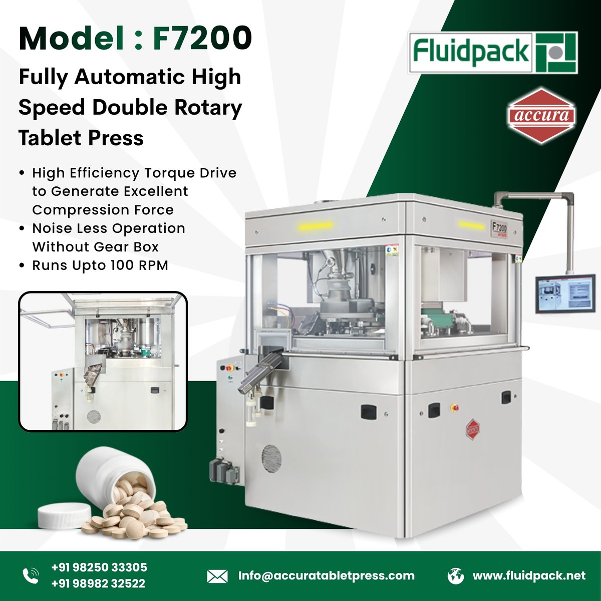 fluidpack1's tweet photo. Accura F7200 delivers high-speed tablet compression with smooth gearbox-free operation.
• Up to 100 RPM production speed
• Reliable pharmaceutical manufacturing

Visit: https://t.co/FyPcSuLMn5

#Fluidpack #F7200 #DoubleRotaryTabletMachine #TabletCompression #HighSpeedProduction https://t.co/X6Zd3ZHnyp