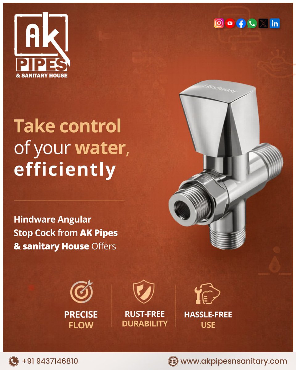 AkpSanitary's tweet photo. Control water smartly 🚰 with Hindware Angular Stop Cock. Durable 🛡️, rust-free, and smooth flow 💧—perfect for modern bathrooms &amp; kitchens.
#Hindware #WaterControl #SmartHome #BathroomUpgrade #AKPipes https://t.co/lwNT9LrBUa