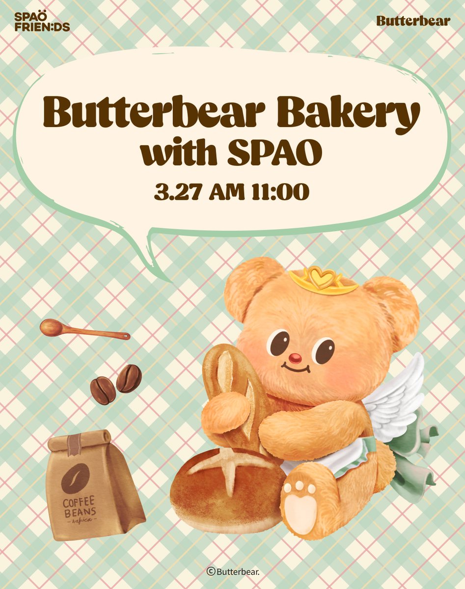 SpaoKr's tweet photo. 버터처럼 고소하고 달콤한 우리 세상에 온 걸 환영해!🧈🐻💛

Butterbear Bakery with SPAO

🧈🐻출시일정 : 2026.03.27 11am (오프라인은 각 매장 오픈 시간)

🧈🐻출시상품  :
[버터베어] 반팔 파자마 2종 39,900
[버터베어] 케이블 라운드넥 카디건 2종 49,900
[버터베어] 링거 크롭 반팔 티셔츠 1종 29,900
[버터베어] 반팔 티셔츠 2종 25,900
[버터베어] 경량 숄더백 1종 29,900 [스파오공홈단독]

🧈🐻출시채널 :
온라인 스파오공홈, 무신사, 지그재그
오프라인 강남2, AK홍대, 명동, 코엑스, 서면중앙, 동성로중앙, 수원AK,홍대, 강남, 타임스퀘어, 신세계센텀, 롯데김해, 스타필드하남 (매장 별 입고 상품이 상이합니다)

#spao #스파오 #butterbear #버터베어 #ด้อมน้องเนย