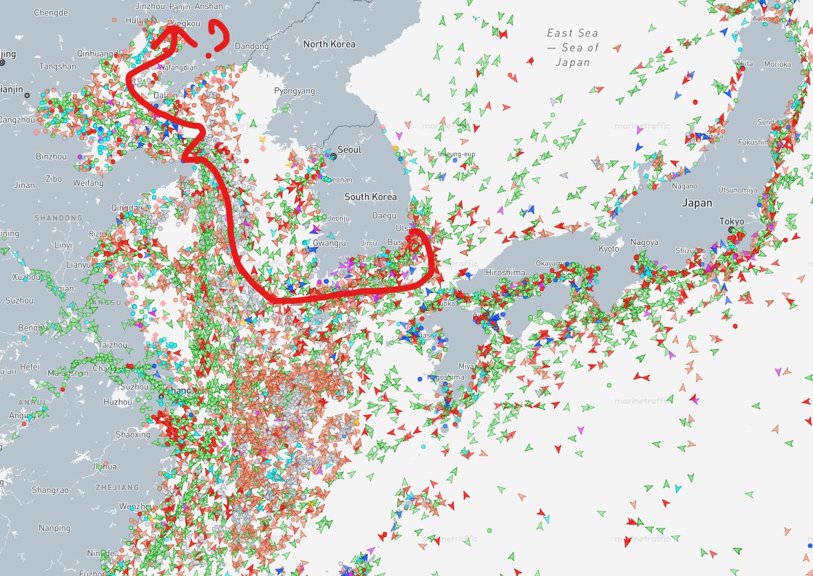Radar (AIS) off 하고 밀항해도 다 본다 
90만 배럴 이동 위치가 그림과 같다면 (if)

수명 단축이다

어선, 유조선, 화물선 모두 색상으로 표시
깜깜한 밤에도 본다

미국에서 툭 던지니까 아차 싶어서 담당 부서 어쩌구

비공개 결재 서류 내놔라