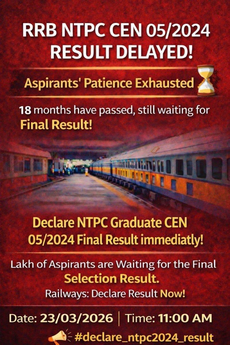 ks_krishnendu's tweet photo. 📢 18 MONTHS &amp; STILL WAITING!
RRB NTPC CEN 05/2024 Final Result is still pending.
Railways, please declare the final result.
#declare_ntpc2024_result
@AshwiniVaishnaw @RailMinIndia
@narendramodi  @PMOIndia 
@abhinaymaths @ParmarSSC_X 
@TheLallantop 
@RbeJain @NeetuSingh202 https://t.co/AJPGJdW1zL