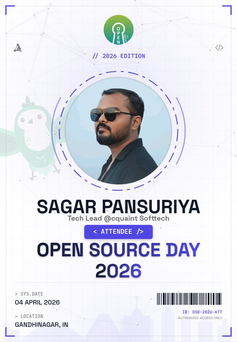 frontendbysagar's tweet photo. Thrilled to be part of #OpenSourceDay 2026 in Gandhinagar! 

🚀 A chance to connect, learn &amp; celebrate the power of open collaboration. 

Let’s push boundaries, share ideas &amp; shape the future of tech together! 🌐 

#Innovation #OSS #TechLeadership https://t.co/lCyr9raNjS