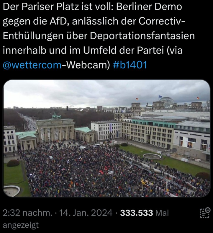 JustinC71538094's tweet photo. des Pariser Platz gemacht. @Luisamneubauer weicht auch heute nicht von der Behauptung ab, damals (2024) waren 25.000 Menschen am Pariser Platz.
Liebe Luisa, die Beweise (auch die gestrigen Bilder) sprechen komplett dagegen.
#B1401 vs. #B2203 https://t.co/W7hroV795G