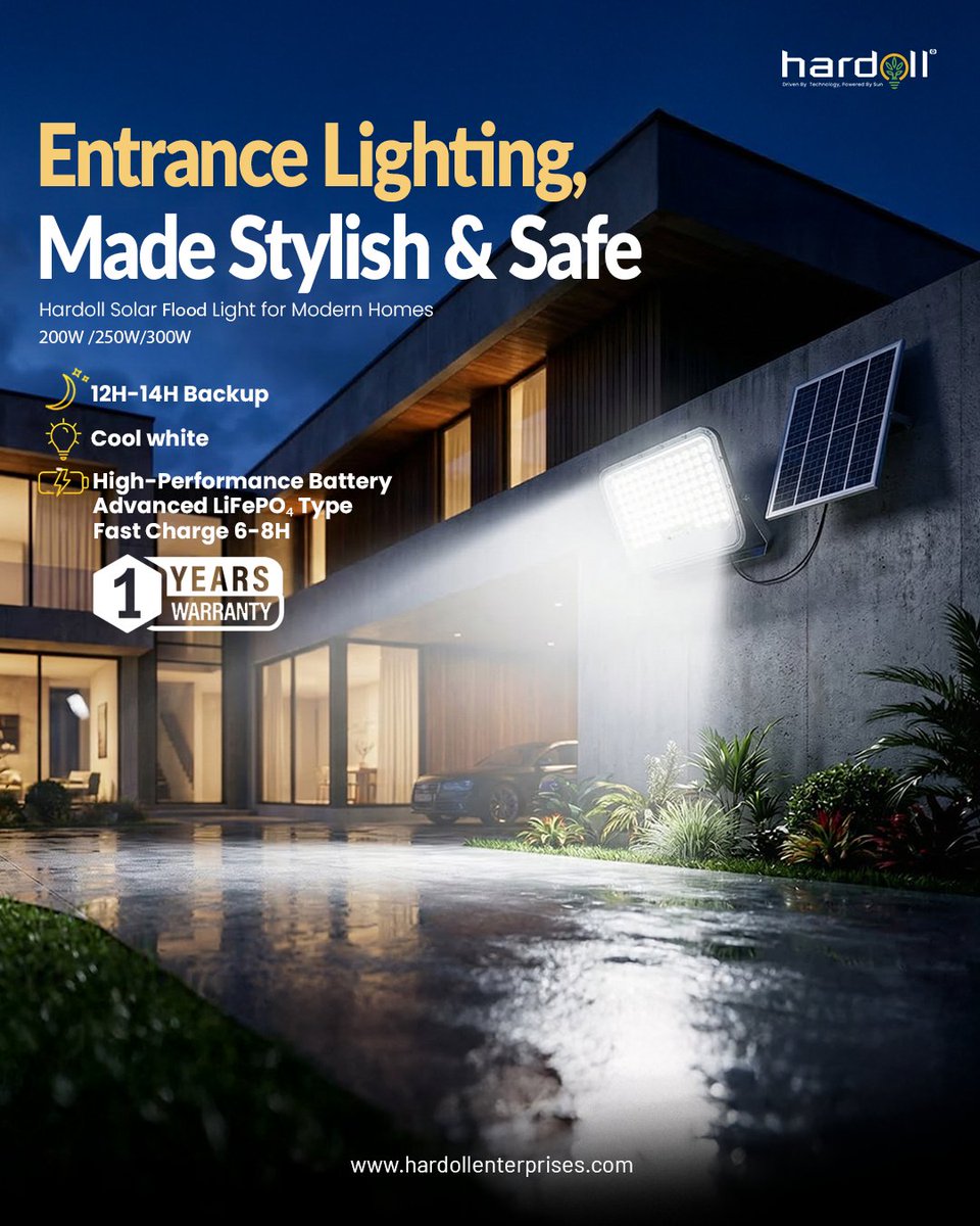 HardollEnterpr1's tweet image. Stylish &amp;amp; Safe Entrance Lighting
Upgrade your outdoors with Hardoll Solar Flood Lights.
→ 12–14H Backup
→ Fast Charge 6–8H
→ Bright Cool White
Shop: hardollenterprises.com/collections/so…
#SolarFloodLights #solarLights #HomeSecurity #Hardollsolarlights