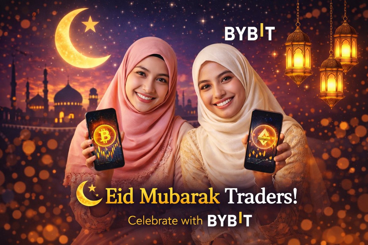 AnnaBybit's tweet photo. 🌙 Eid Mubarak Traders!
May your days be blessed and your charts always green 📈💚
Celebrate happiness, success &amp; crypto journey with Bybit 🚀
#Eid2026 #CryptoLife #Bybit #EidVibes https://t.co/cuhzjL2Rjt