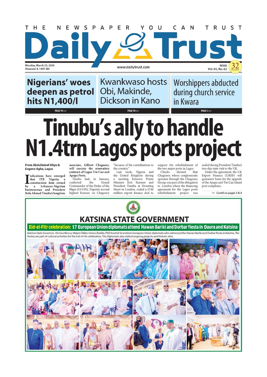 Ishaku__Audu's tweet photo. 23.3.2026
#BreakingNews #Iran #US  #Isreal #FreeElrufai Bandits  North Nigeria 2027 APC ADC Tinubu NATO #Carabao

cc:
@officialABAT
@KashimSM
@ProfZulum
@B_ELRUFAI
@JibrinIbrahim17
@KhalifaDikwaPhD
@honbetara1
@alouibrahim92
@ZagazOlaMakama
@DejiAdesogan
@secmxx
@AbbakarAffan
1 https://t.co/GdvpX2NOJ0