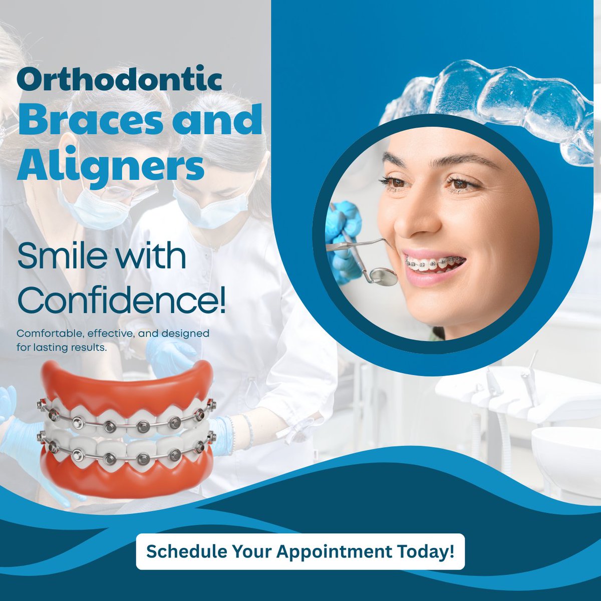 MarkMcDadeDMD's tweet photo. Smile with confidence! Comfortable braces and clear aligners designed to give you lasting results. Schedule your orthodontic consultation today! #Orthodontics #Braces #ClearAligners #ConfidentSmile #SmileTransformation #DentalCare https://t.co/ahJe5LlQVM