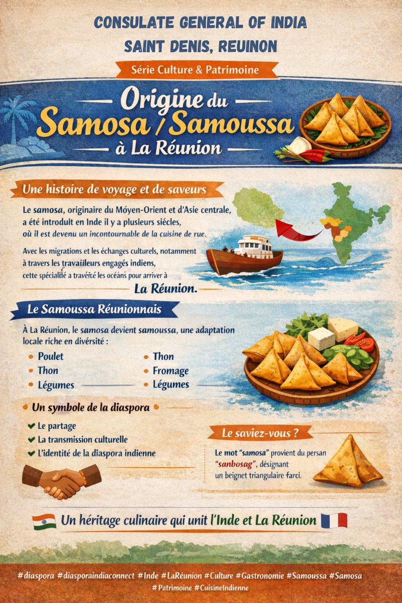 consulat_l's tweet image. 📷 Origine du Samosa / Samoussa à La Réunion

#diaspora #diasporaindiaconnect #Inde #LaRéunion #Culture #Gastronomie #Samoussa #Samosa #Patrimoine #cuisineindienne
@MEAIndia @PIB_India @mygovindia @diaspora_india @DDNewslive @AkashvaniAIR