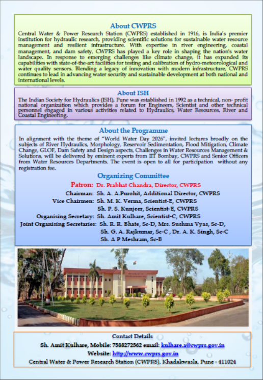 cwprspune's tweet photo. Celebrating World Water Day 2026: CWPRS and ISH Pune Focus on "Water & Gender" (March 26, 2026)
#WorldWaterDay2026 #WaterAndGender #CWPRSPune #ISH #JalShakti #SustainableWater #Hydraulics #ServiceThroughResearch #puneevents https://t.co/ZfSdyaxoqA