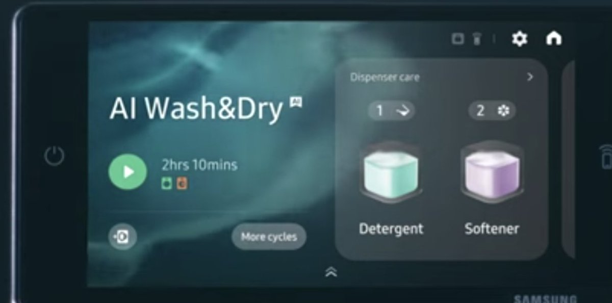 IsolateScope's tweet photo. I'm so glad I waited 15 minutes for my @Samsung washer to update, just so it loaded an uglier theme. Compare the original dispenser care vs the "new and improved" ugly flat icons. Fire your PM and designer on this one. Flat is like a decade old. Even apple is moving into glass. https://t.co/j9yZN7TfOs
