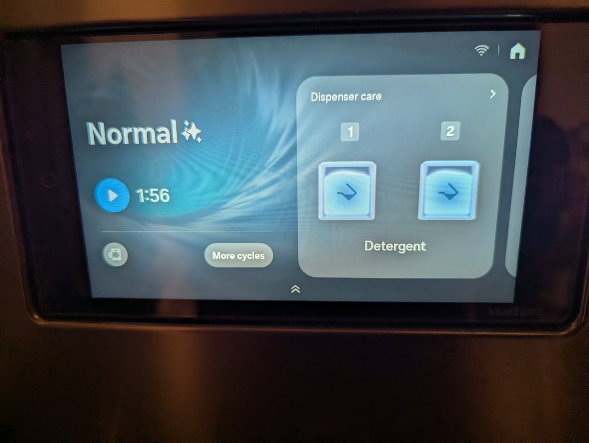 IsolateScope's tweet photo. I'm so glad I waited 15 minutes for my @Samsung washer to update, just so it loaded an uglier theme. Compare the original dispenser care vs the "new and improved" ugly flat icons. Fire your PM and designer on this one. Flat is like a decade old. Even apple is moving into glass. https://t.co/j9yZN7TfOs