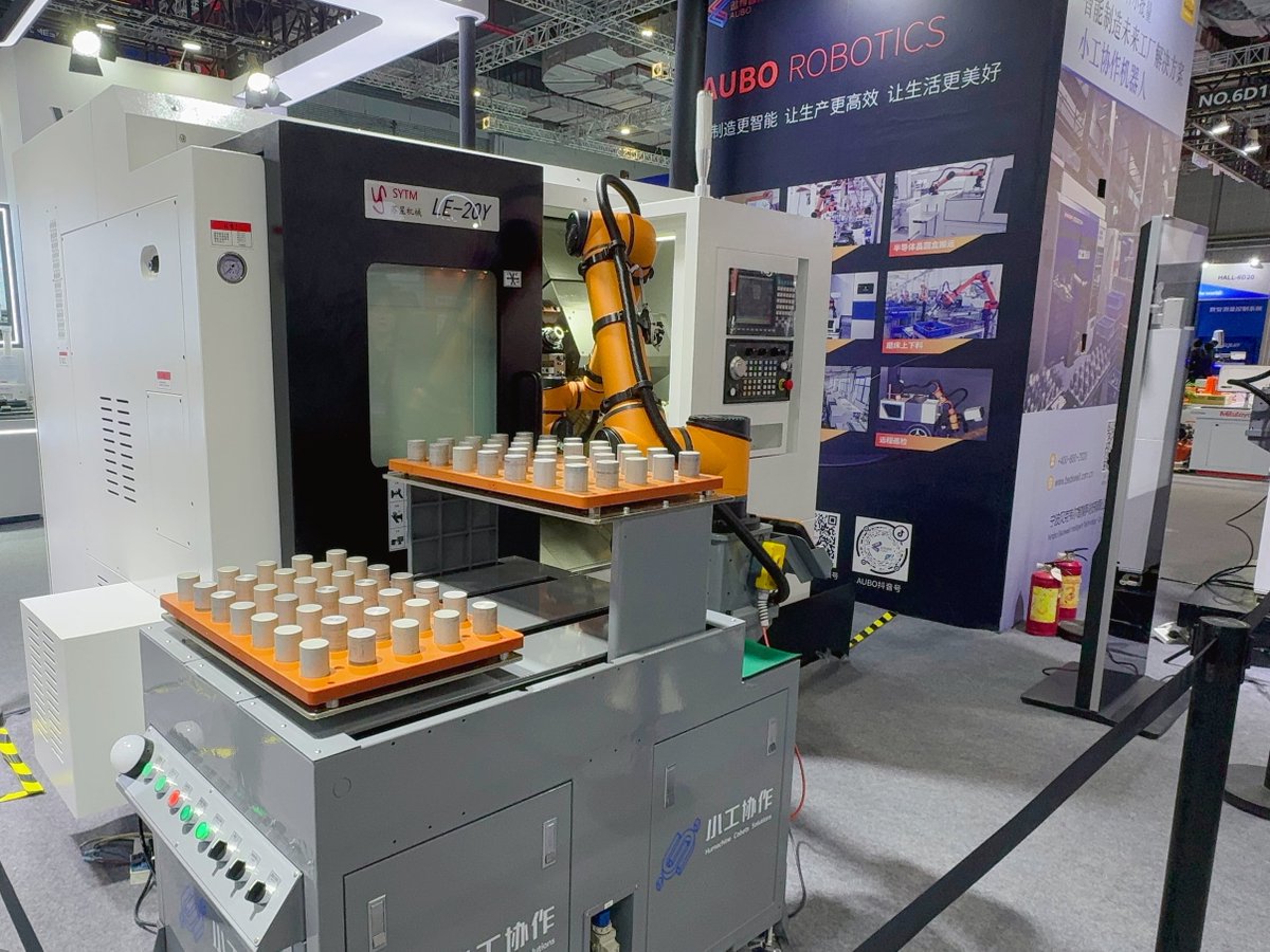 aubo_robotics's tweet photo. Day 1 at CMES 2026 is buzzing! 🚀 Stop by the AUBO Robotics booth to see our latest collaborative robots &amp; smart loading workstations in action. Check out the highlights below! 👀👇

📍 NECC (Shanghai) | Booth 6.1H-6T09 ✉️ Automation needs? Email: info@aubo-cobot.com
#AUBO #Cobot https://t.co/6dm3KwMdR5