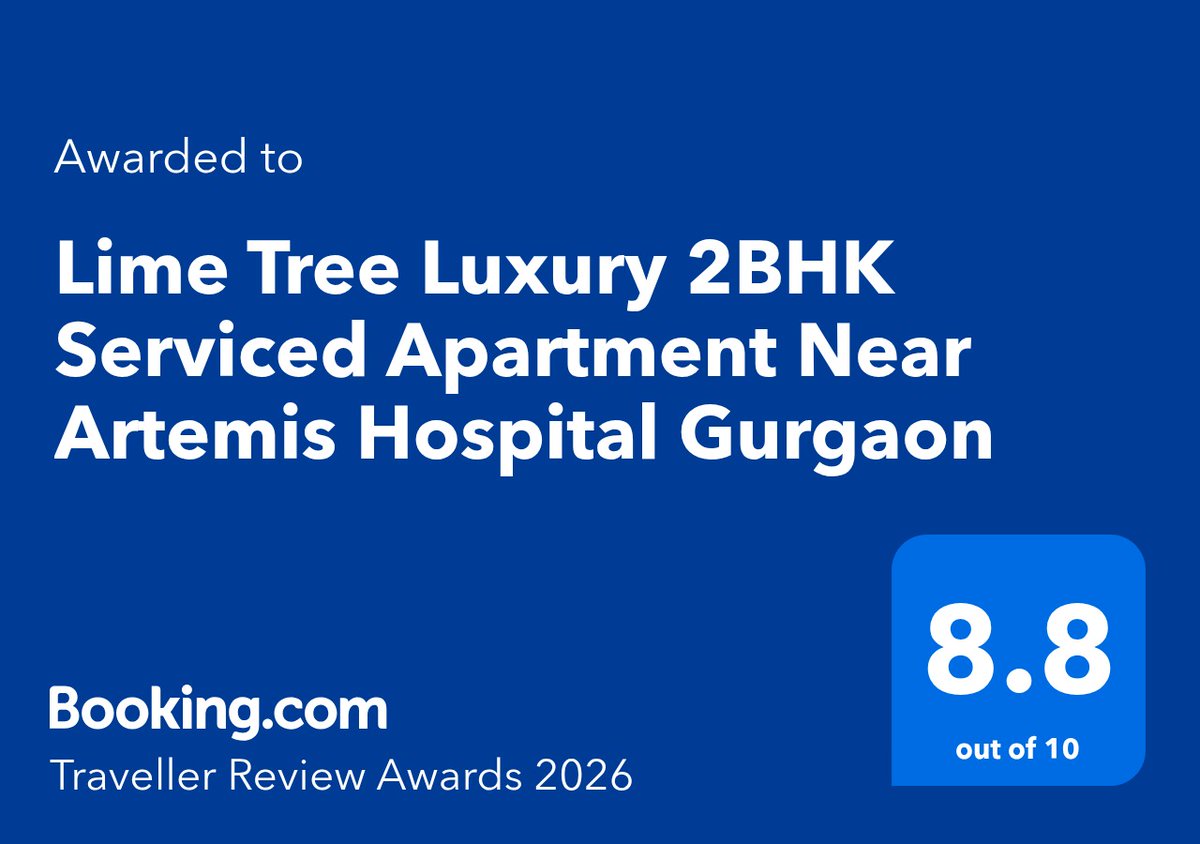 HospitalityLime's tweet photo. Proud moment for us! 🏆

Our Lime Tree Luxury 2BHK Serviced Apartment near Artemis Hospital, Gurgaon wins the Traveller Review Awards 2026 with a stellar 8.8/10 rating ⭐

Thank you to our guests for your trust &amp; love 💚

#LimeTreeHotels #TravellerReviewAwards #Gurgaon https://t.co/dHdCCFbfjz