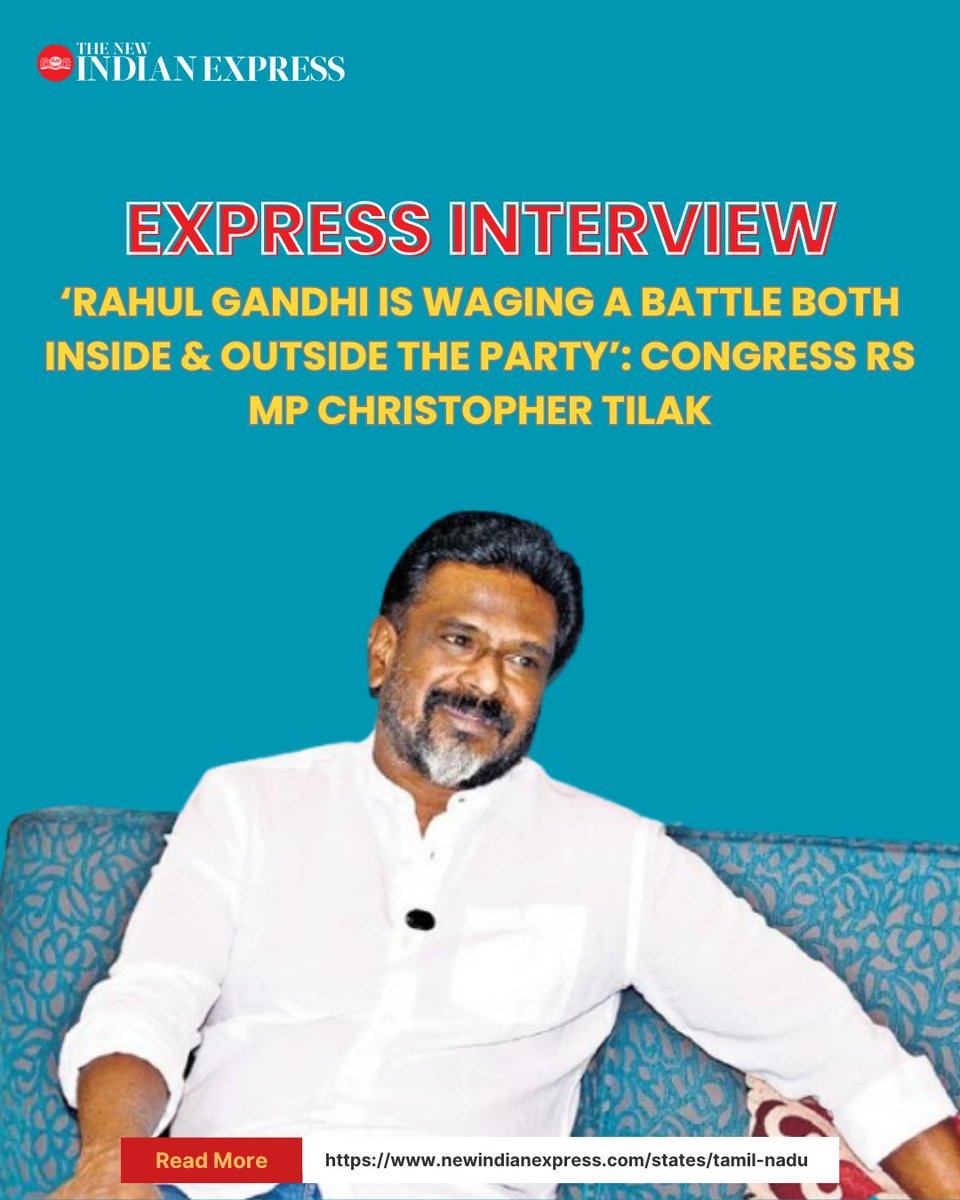 xpresstn's tweet photo. #ExpressInterview | Acknowledging the differences in approach between #SoniaGandhi and #RahulGandhi, recently elected #Congress #RajyaSabha MP @christilak, in an interview with #TNIE’s @pkr_madras, said that #RahulGandhi is waging a lone battle both inside and outside his party. 

As a first time MP, he also said that he plans to speak about the centre-state relationship in the #RajyaSabha, apart from the issues of marginalised people including women, Dalits and OBCs in the state.

Read full interview here:
https://t.co/E2N4NdNvEP