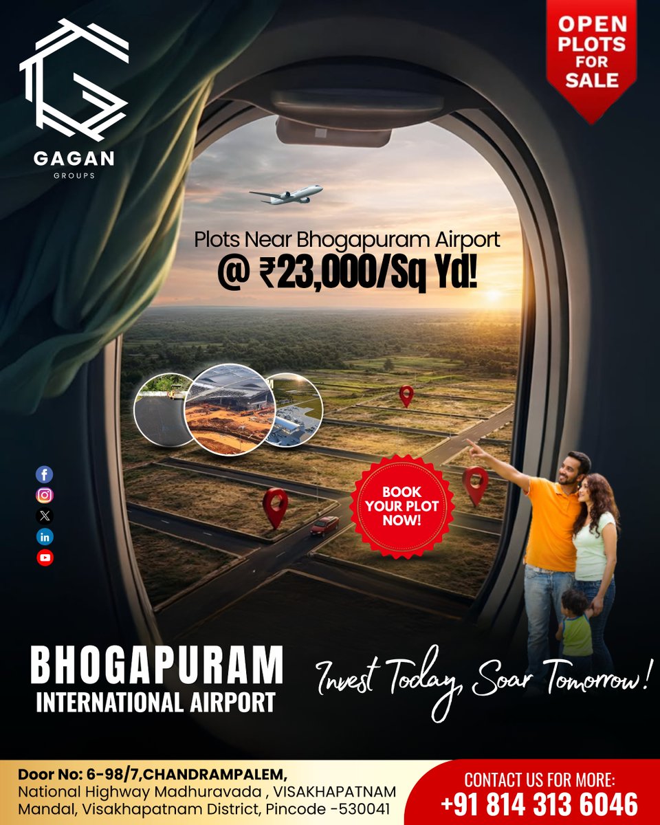 gagangroups123's tweet image. Invest where the future takes flight Premium open plots near Bhogapuram International Airport 

📞 Contact us: +91 8143136046

Website: gagangroups.in

#GaganGroups #RealEstateInvestment #OpenPlots #BhogapuramAirport #VizagRealEstate
