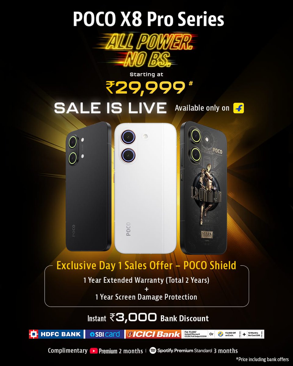 SudeepNbr's tweet image. The POCO X8 Pro Series is going live today at 12 noon! ⚡

And the #POCOShield is available only for launch day! So grab it before it's too late!

#POCOX8ProSeries #Flipkart #POCOX8ProSeriesOnFlipkart

@IndiaPOCO @KenSekhar @sandeep9sarma @Huilgol @digvj @AnkitSingh_08