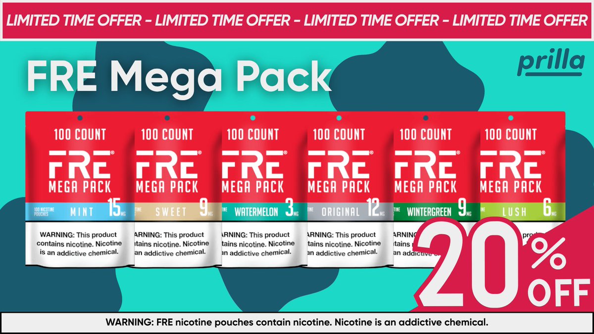 prillacom's tweet photo. The FRE Mega Pack offer is still running. 
100 pouches for $19.99. 
20% off for those who missed it the first time. https://t.co/gysunlN5A1